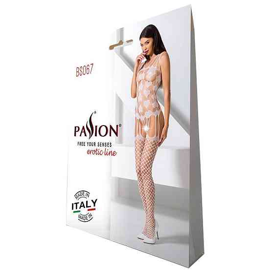 Бодістокінг Passion BS067 white, комбінезон, імітація панчох і топа на бретелях Sex Aura Київ