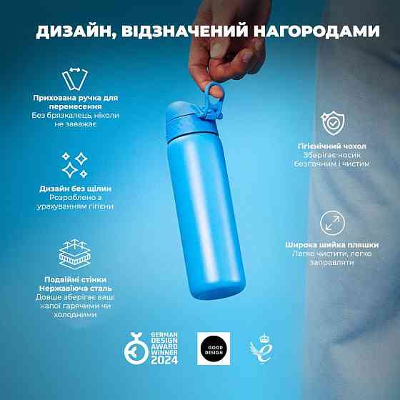 Пляшка для води металева вакуумна ION8 500 мл. Vacuum Insulated, Blue Каменское
