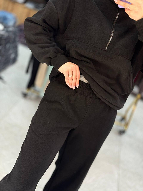 Жіночий теплий прогулянковий костюм вільного крою турецький фліс Чорний, 42/44 Одеса - фото 2
