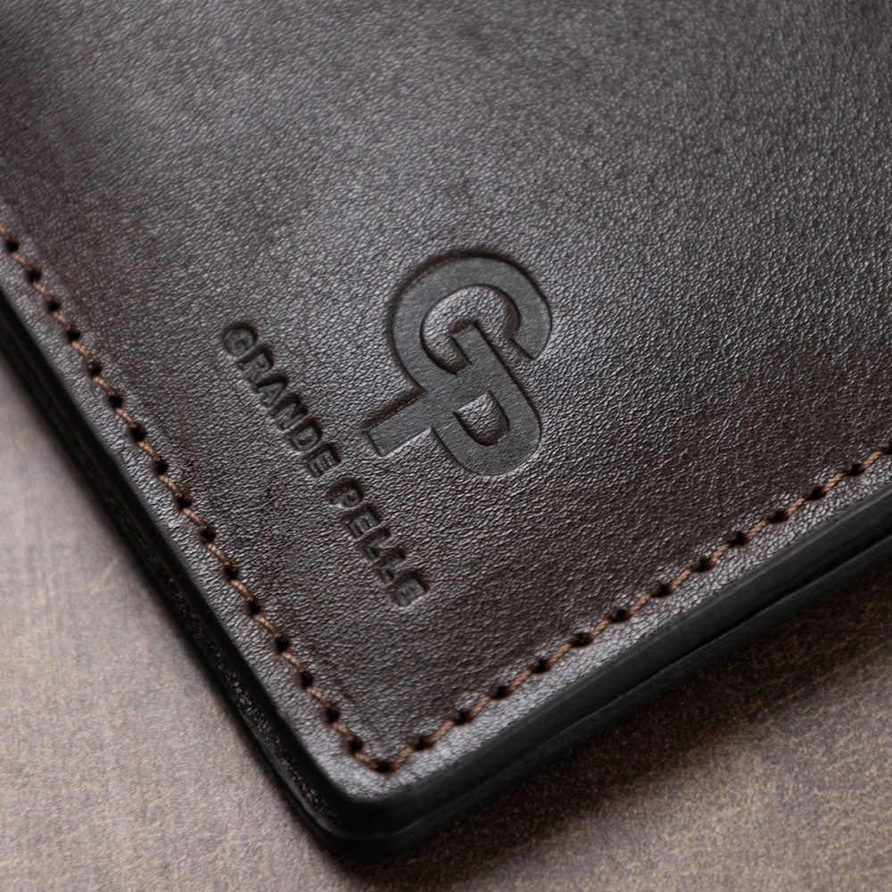 Кожаное мужское глянцевое портмоне GRANDE PELLE 11517 Коричневый Киев - изображение 9