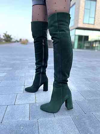 Nivelle Жіночі ботфорти демісезонні замшеві на підборах 5154/48 темно-зелені / Чоботи весна-осі Коломия
