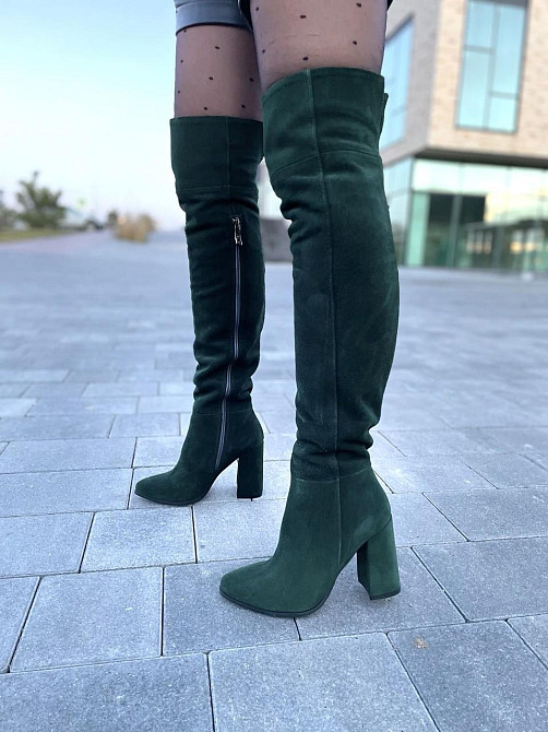 Nivelle Жіночі ботфорти демісезонні замшеві на підборах 5154/48 темно-зелені / Чоботи весна-осі Коломия - фото 4