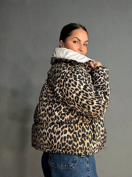 Куртка жіноча Joy one 8318 пуффер комір стійка коротка леопардовий принт коричнева, коричневий, M Київ - фото 18