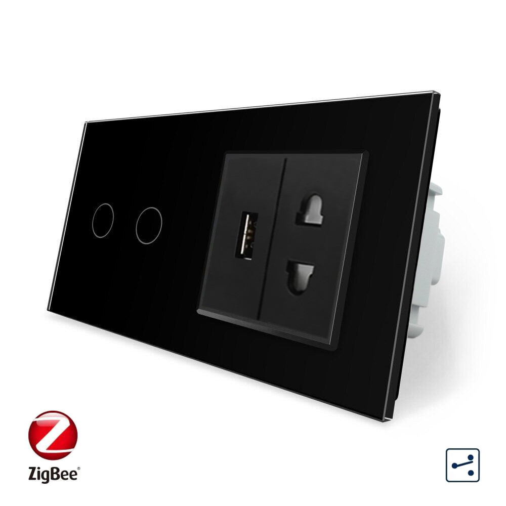 LIVOLO Розумний сенсорний прохідний/перехресний вимикач 2 сенсора 1 розетка 1 USB Livolo чорний Коломия - фото 3