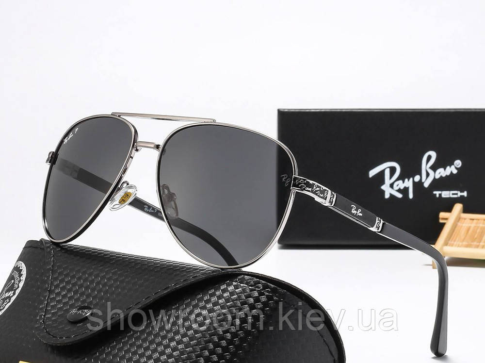 Чоловічі сонцезахисні окуляри авіатори з поляризацією Ray ban 58517 silver Київ - фото 1