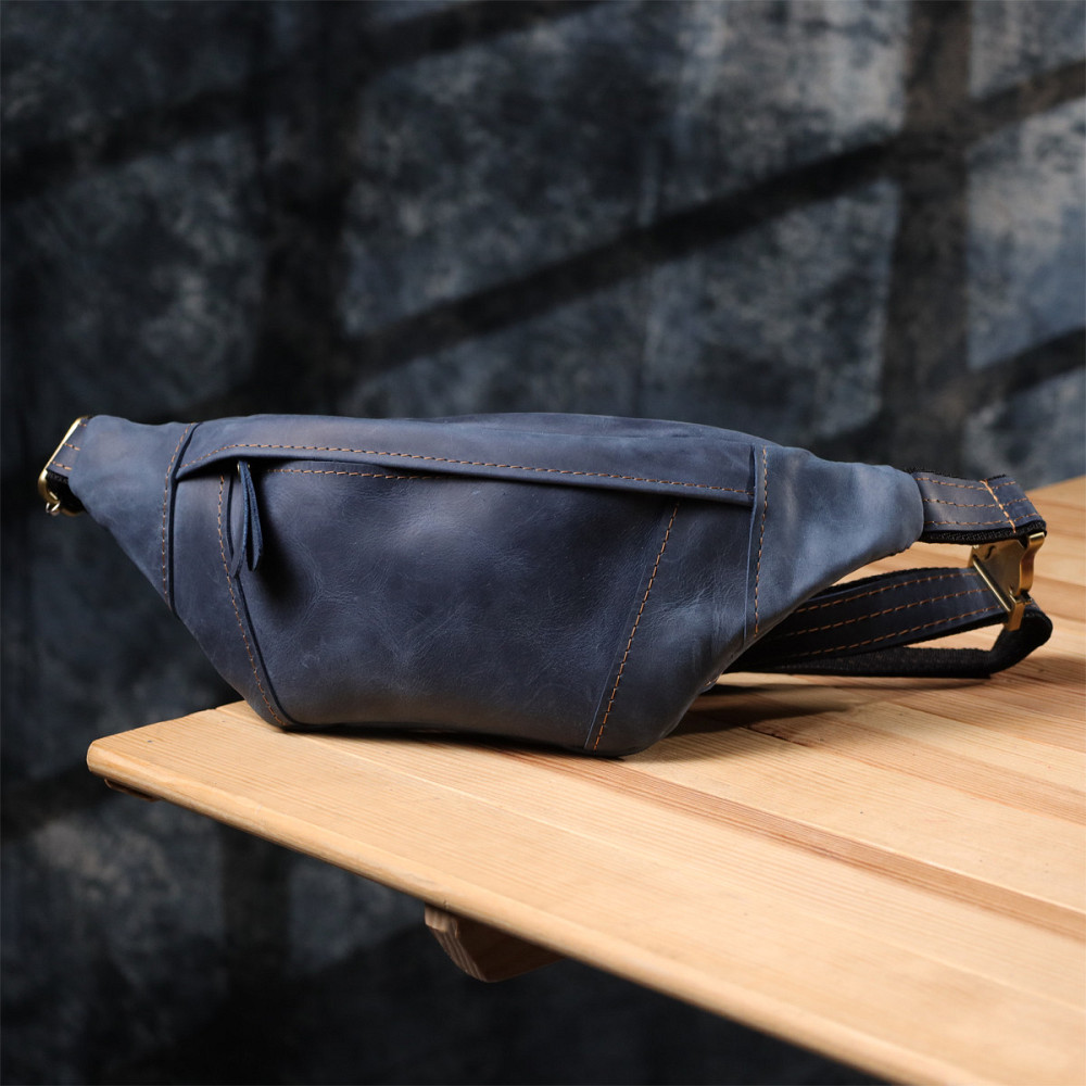 Красива сумка-бананка для чоловіків з натуральної vintage шкіри Shvigel 23123 Синій Київ - фото 8