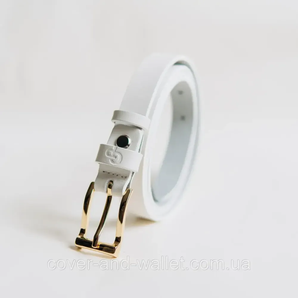 Білий тонкий жіночий пояс з натуральної італійської шкіри Grande Pelle 20 мм Grande Pelle Київ - фото 4