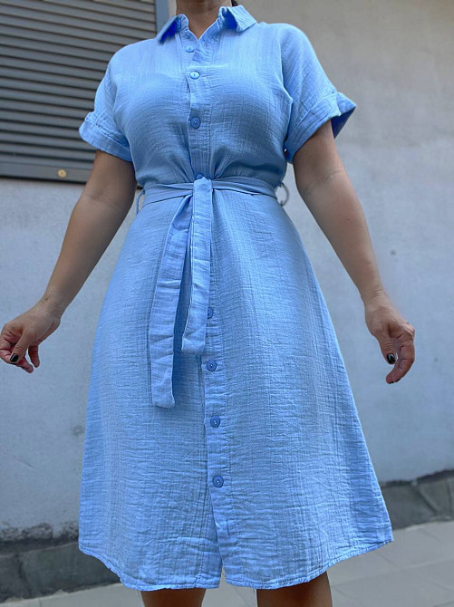 Платье женское Mix Ray 3972 из муслина на пуговицах с поясом голубое, голубой, L Киев - изображение 5