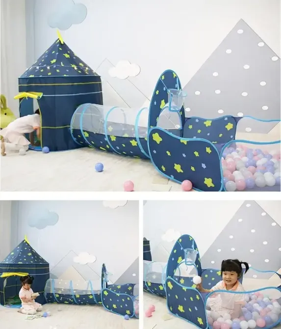 Digital Детский игровой домик-палатка "Замок" 3в1 с туннелем и бассейном под шарики синяя Коломия - фото 4