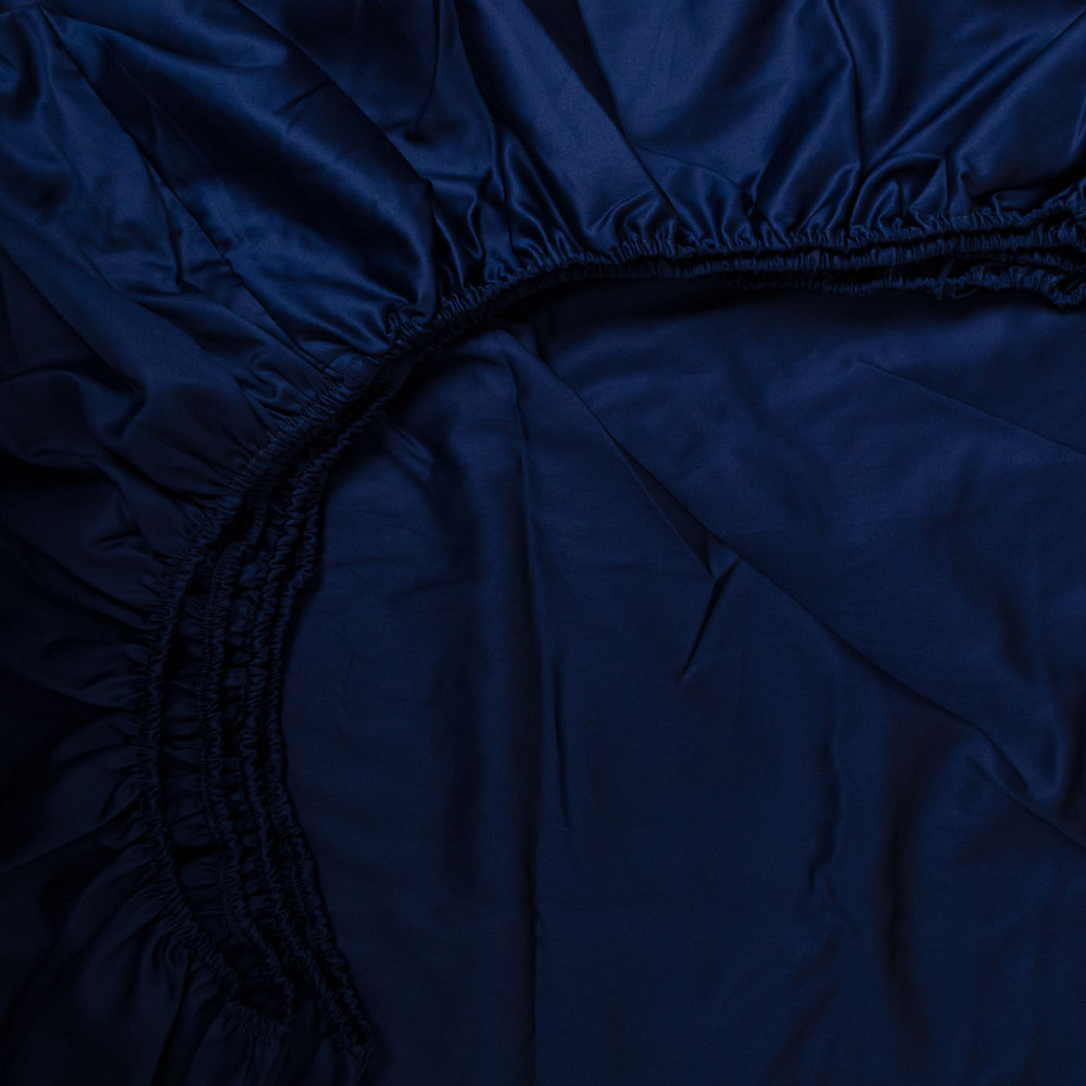 Простынь на резинке полутороспальная сатин 100% хлопок 140х200х25см 125г/м2 (Темно-синий) Сумы - изображение 5