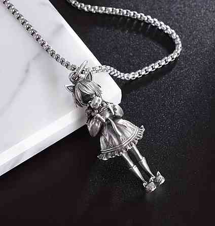 Кулон аниме девушка с котиком серебристый подвеска kawaii украшение унисекс Киев