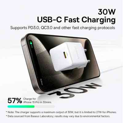 Зарядное устройство Baseus Palm Fast Charger 1C 30W + Cable 1.0m Type-C 60W white (P10111605213-01) Винница