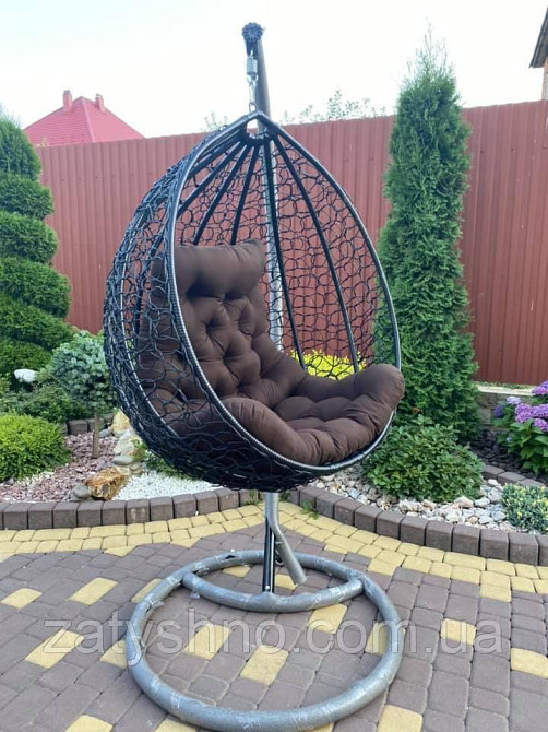 Крісло кокон сірий з кавовою накидкою Київ - фото 1