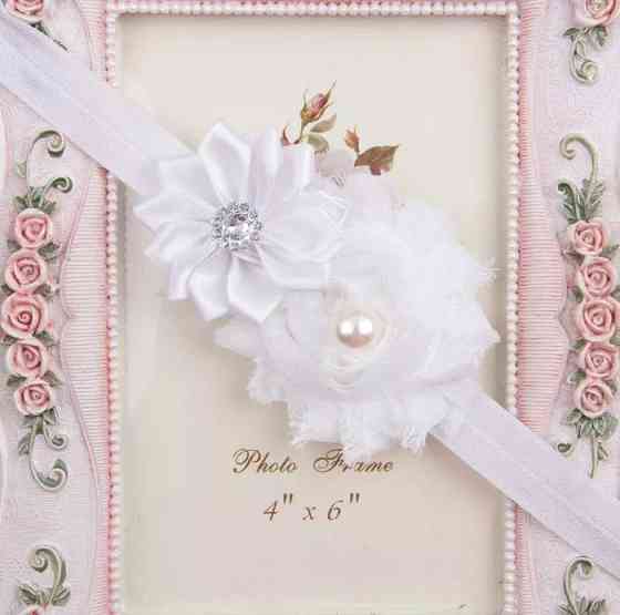 Повязка на голову детская белая - размер декора 9см, размер универсальный (на резинке) Киев