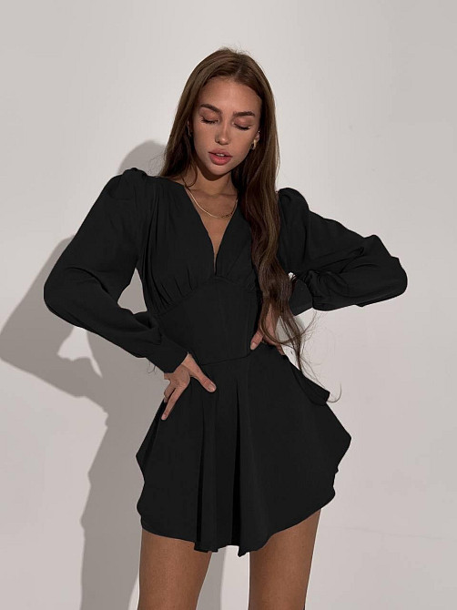 Жіноча романтична мінісукня-комбінезон костюмка Чорна, 46/48 Одеса - фото 4