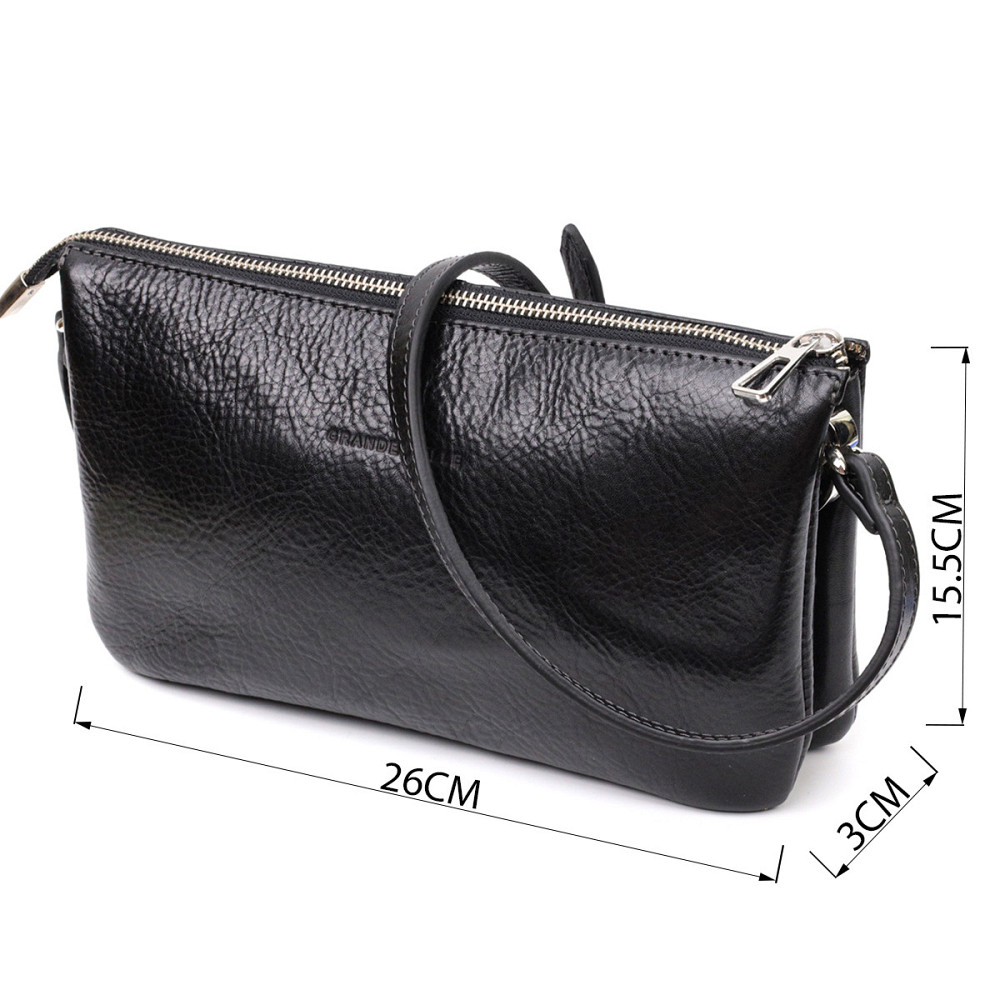 Якісний жіночий клатч із натуральної шкіри GRANDE PELLE 11658 Чорний Київ - фото 9