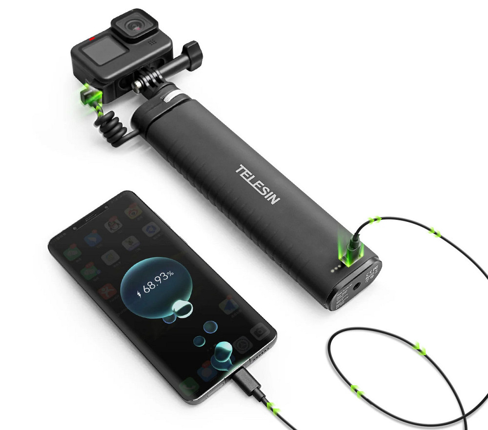 Ручка повербанк монопод для GoPro 13/12/11/10/9 телефону камери 10000мАг Type-C QC/PD3.0 Telesin TE-CSS-001 Киев - изображение 3
