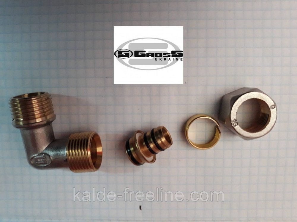 Кут з зовнішньою різьбою 16*1/2 M Gross (посилений) для металопластикової труби Харків - фото 2