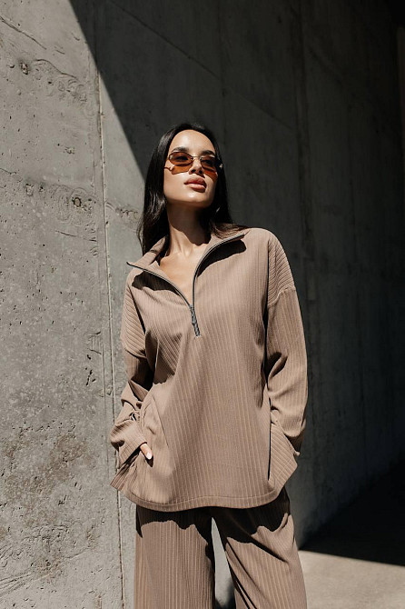 Женский повседневный оверсайз костюм двойка: кофта и штаны трикотаж пума рубчик Одесса - изображение 5