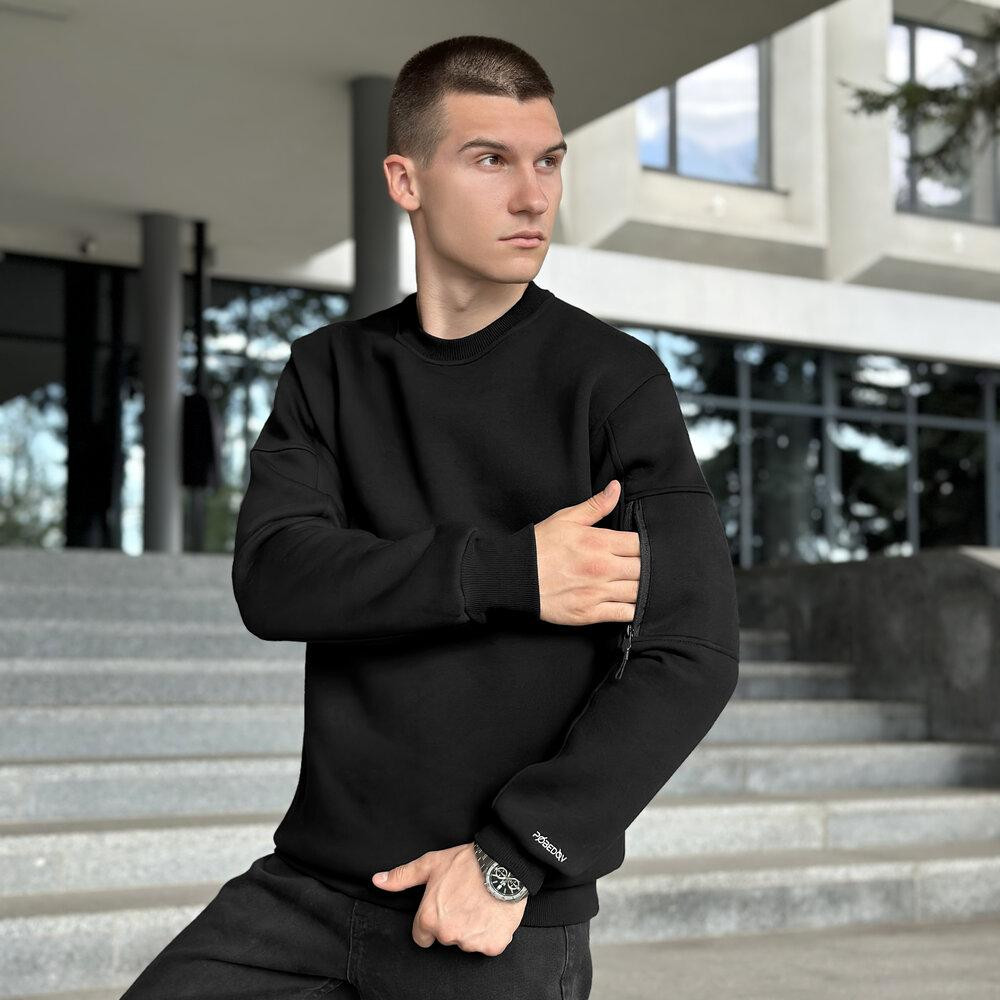 Світшот чоловічий зимовий однотонний чорний Pobedov Apex Київ - фото 3