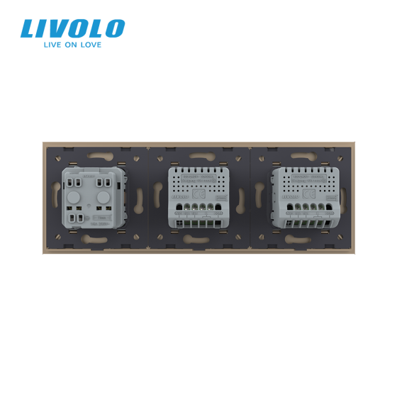Сенсорний вимикач 4 сенсора (2-2) 1 розетка Livolo золото скло (VL-C702/C702/C7C1EU-13) Коломыя