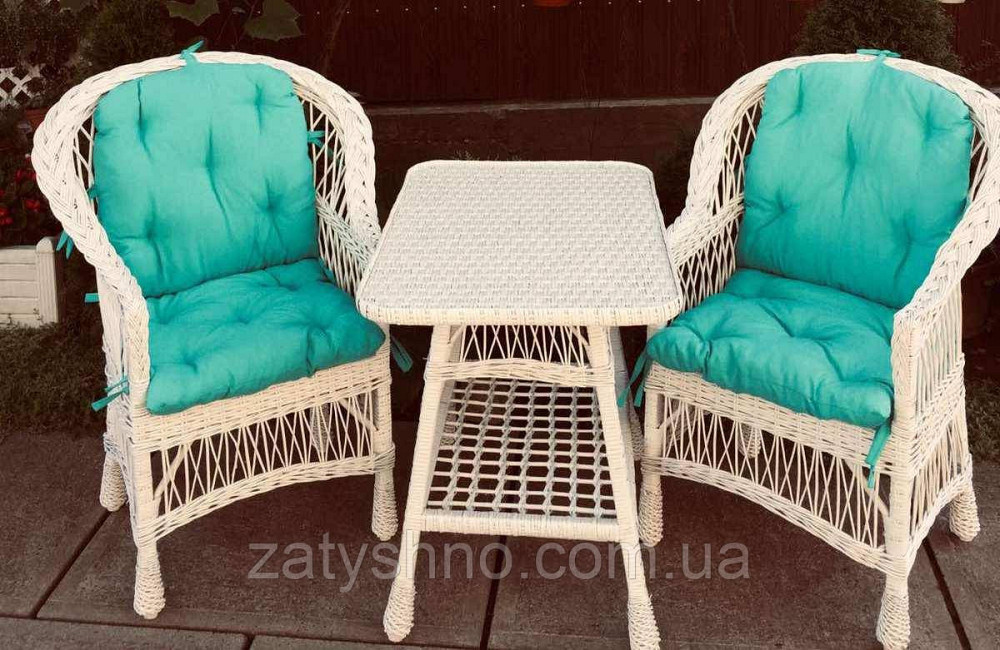 Білі плетені меблі |  Комплект плетеної із лози з накидками| меблі з лози для дачі Київ - фото 4