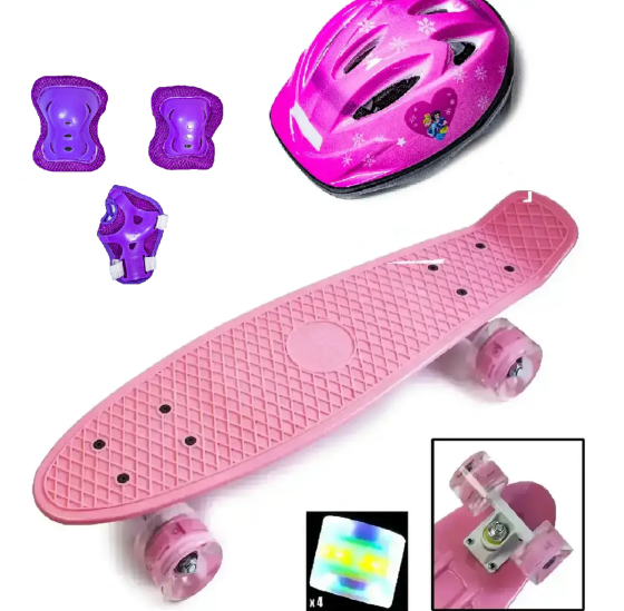 КОМПЛЕКТ СкейтБорд Penny Board. Pink+защита+шлем. Светящиеся колеса! Одесса