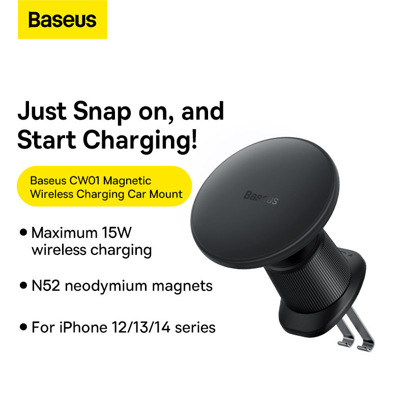 Автотримач для телефона з БЗП Baseus CW01 Magnetic Wireless Charging Car Mount Air Vent Version 15W Cluster Black Київ - фото 5