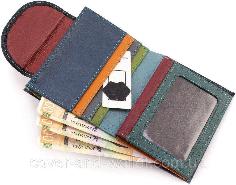 Небольшой женский кожаный кошелек с монетницей черного цвета ST 410-1 Киев - изображение 5