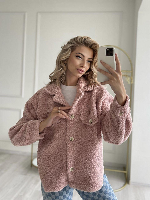 Женская теплая рубашка из мягкой овчины Тедди. Пудра Одесса - изображение 20