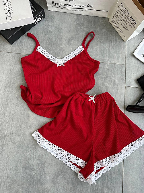 Женская повседневная домашняя пижама двойка турецкий рубчик Красный, 46/48 Одесса - изображение 1