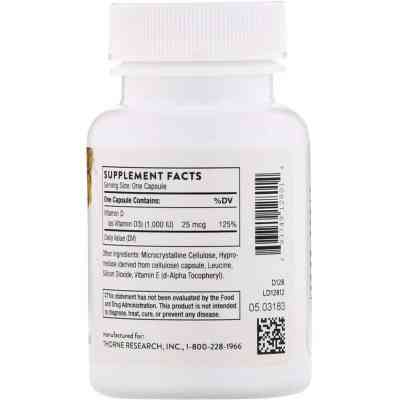 Витамин Thorne Research Витамин D3, 1000МЕ, 90 капсул (THR-12801) Винница