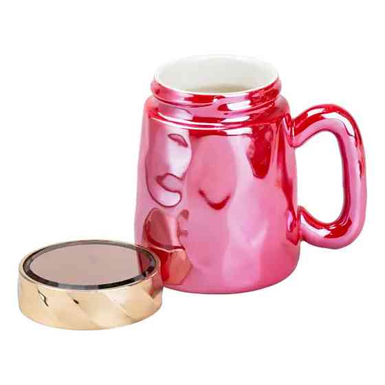 TS Kitchen Чашка з кришкою 450 мл порцелянова в дзеркальній глазурі Малинова HP7195R Киев