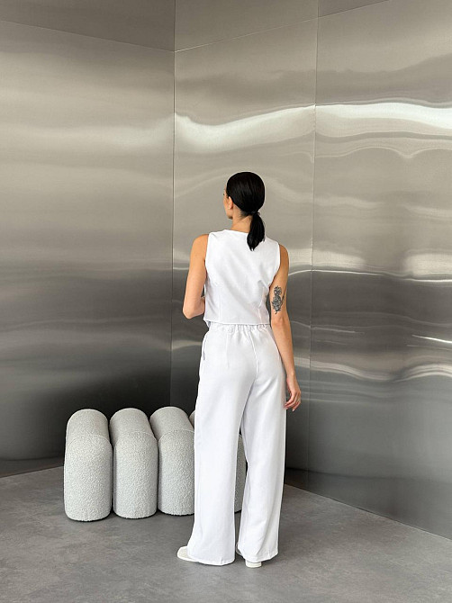 Женский классический брючный костюм двойка: жилет и брюки костюмка Белый, 42/44 Одесса - изображение 4