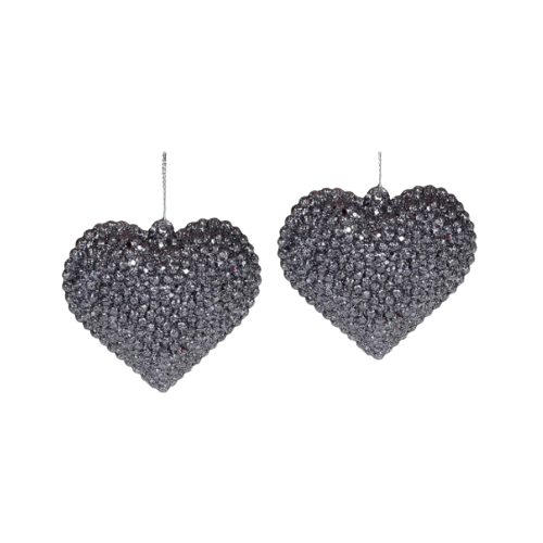 Набір ялинкових прикрас Серце 2шт 6см графіт глітер БОНА ДИ Житомир