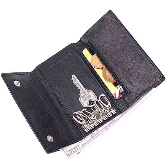 Практичная ключница из натуральной кожи Черный (ST Leather) Киев