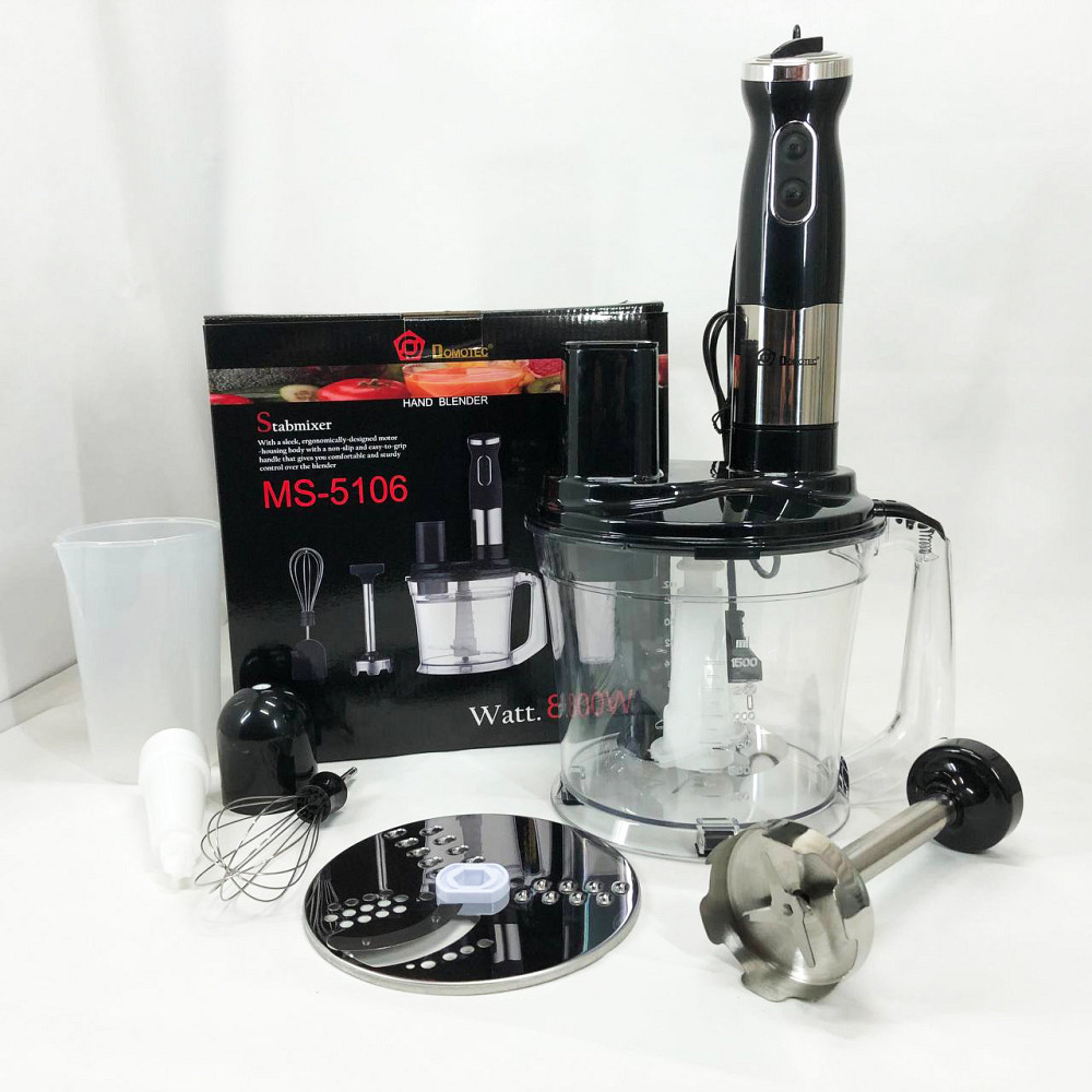 Портативний блендер для смузі Domotec MS-5106 800 W, Кухонний занурювальний блендер з насадками MN-98 Івано-Франківськ - фото 6