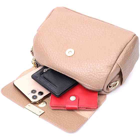 Модна шкіряна сумка з оригінальною плечовою лямкою Vintage 22403 Бежева Київ