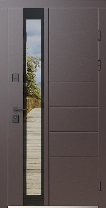 Двері вхідні SARMAK Елегант термо Олімпія МДФ Plasti'D RAL 8019 / ПВХ біле дерево 970х2050 мм Київ - фото 1