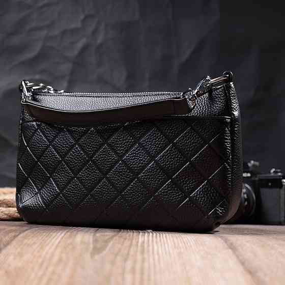 Елегантна сумка для жінок на три відділення з натуральної шкіри Vintage 22805 Чорний Київ