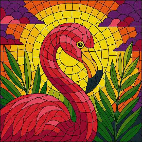 Картина за номерами "Вітраж. Фламінго" ©art_selena_ua KHO5165, 30х30 см Вінниця