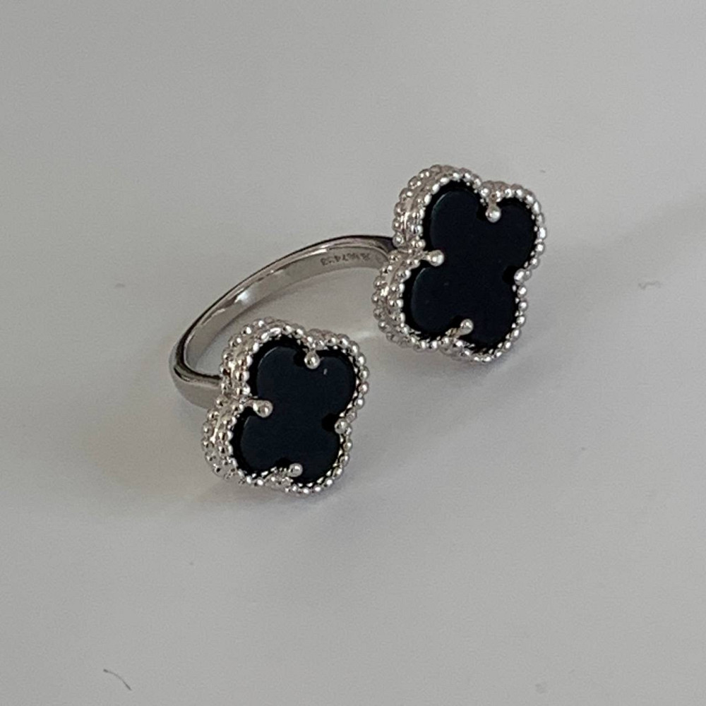 Van Cleef кольцо посеребрение / двойное кольцо клевер черное покрытие серебро 925 Одесса - изображение 7