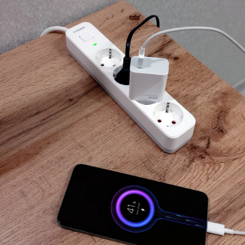 Мережевий подовжувач із заземленням 4 розетки 3м з кнопкою білий VF-PD43G-W Oncord Videx Житомир - изображение 6