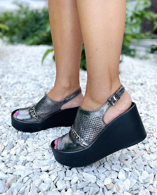 VIKTTORIO Босоніжки жіночі срібло шкіряні VIKTTORIO Амура літні відкриті / Босоніжки на танкетц Коломия - фото 8