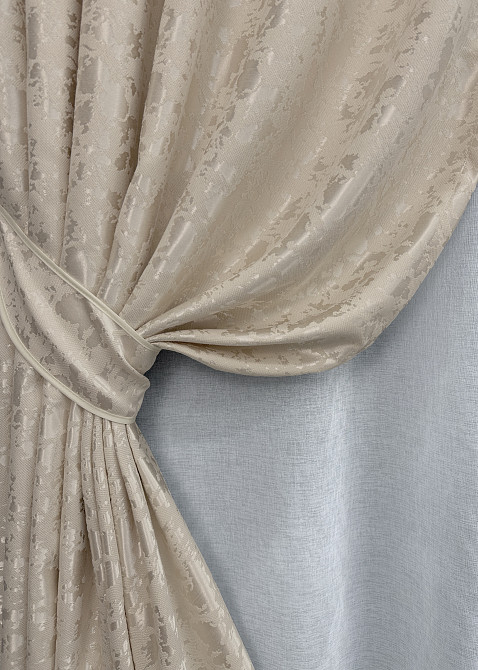 Комплект штор VR-Textil Лен Мрамор 150х270 2шт и Тюль 500х270 1767ш-1276т Бежевый с белым 71-019/4 Киев - изображение 4