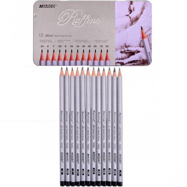 Набір олівців графітних "Marco" "Raffine" 12шт. (2H-8B) 7000-12TN у металевому пеналі, шт Київ - фото 1