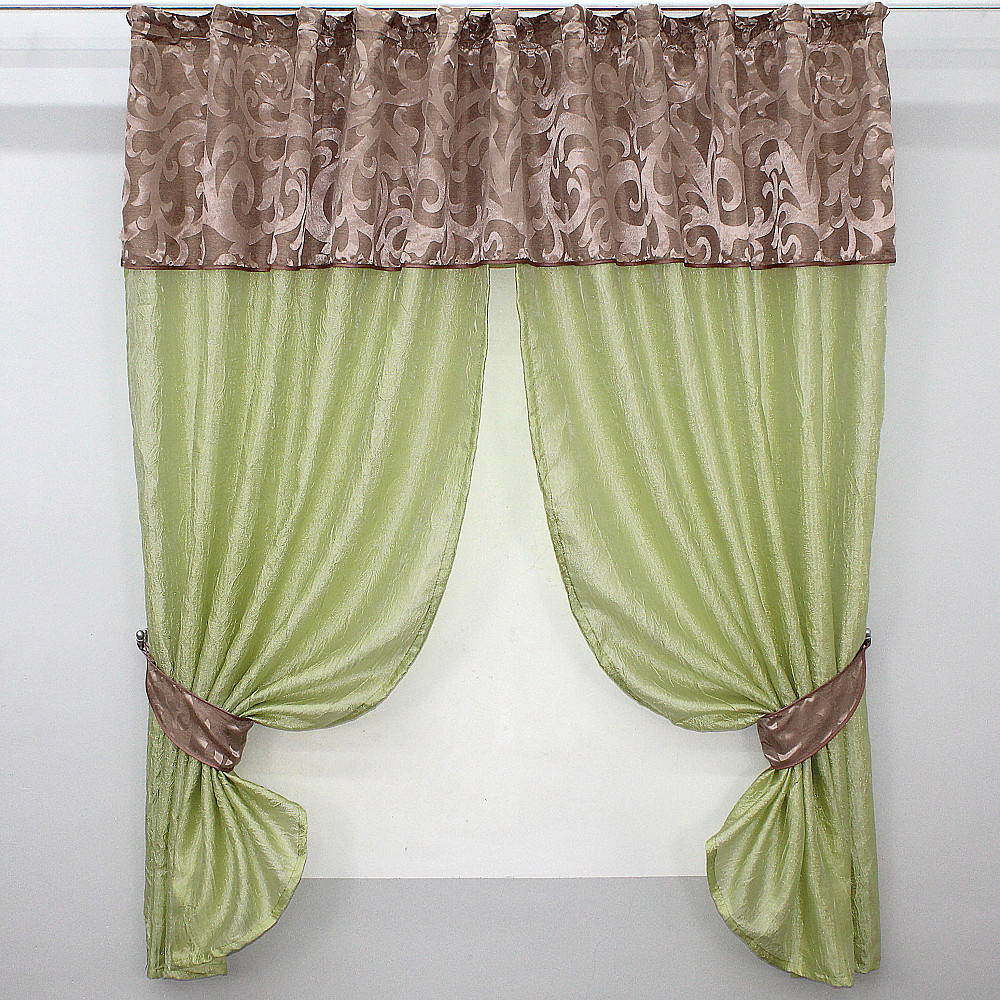 Кухонные шторы VR-Textil № 073к с ламбрекеном и подхватами салатовый с пудровым 270х170 см (52-0100) Киев - изображение 1