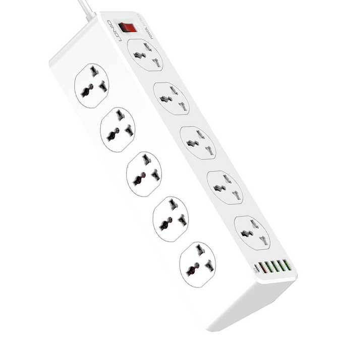 Мережевий подовжувач LDNIO 10 Розеток, 5 USB, 1 Type-C SC10610 (Білий, 2м) Миколаїв - фото 1