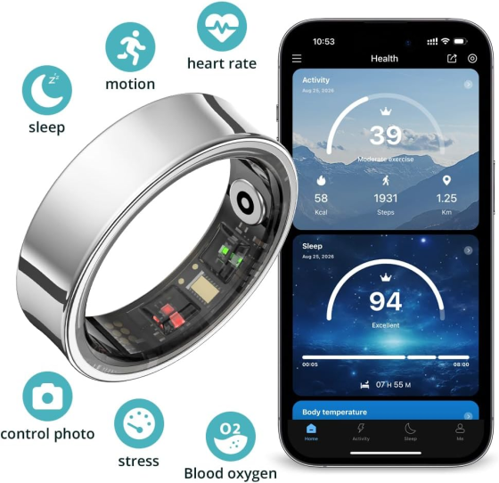 Розумне кільце COLMI R09 Smart Ring, розмір 12, Bluetooth, пульс, моніторинг сну, температури та активності, сріблясте Київ