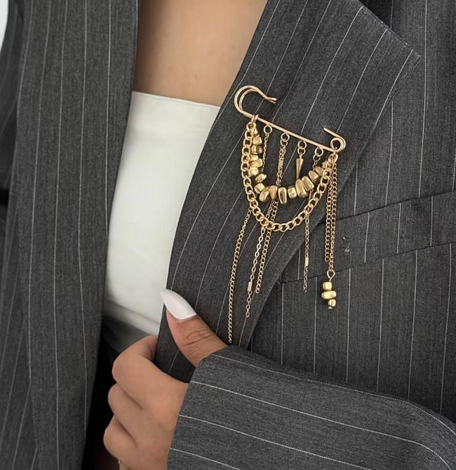 Брошь булавка с цепочками золотая декоративная на одежду аксессуар на пиджак стильное украшение Киев - изображение 4